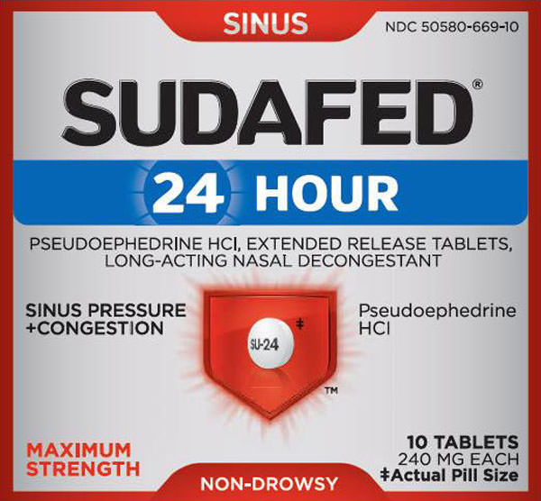 How many grams of pseudoephedrine are in Sudafed 24 Hour?